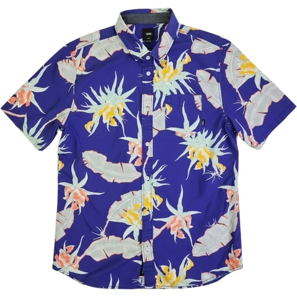 Vans Mens Purple Floral Tropical Short Sleeve Button Down Shirt VN0A3WB7RSV L